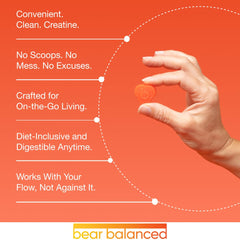 Bear Balanced nutrition label close-up noting sugar-free and vegan claims.