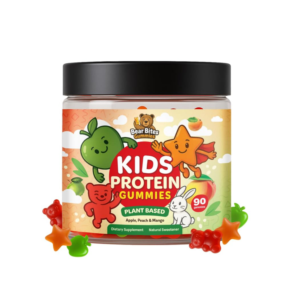 Bear Bites Gummies bottle with apple, peach and mango flavors for on-the-go energy