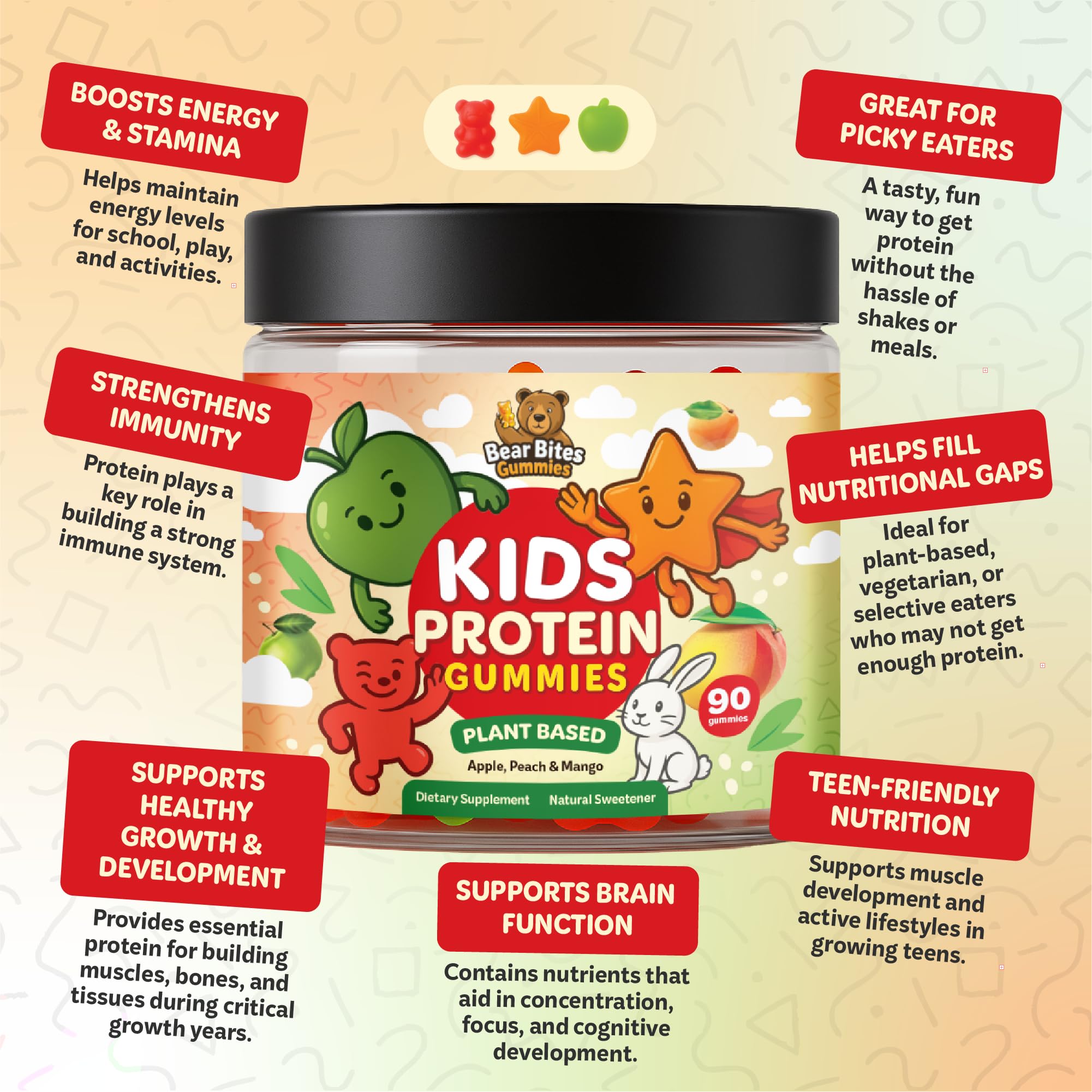 Bear Bites Gummies packaging emphasizes Vitamin C immune support