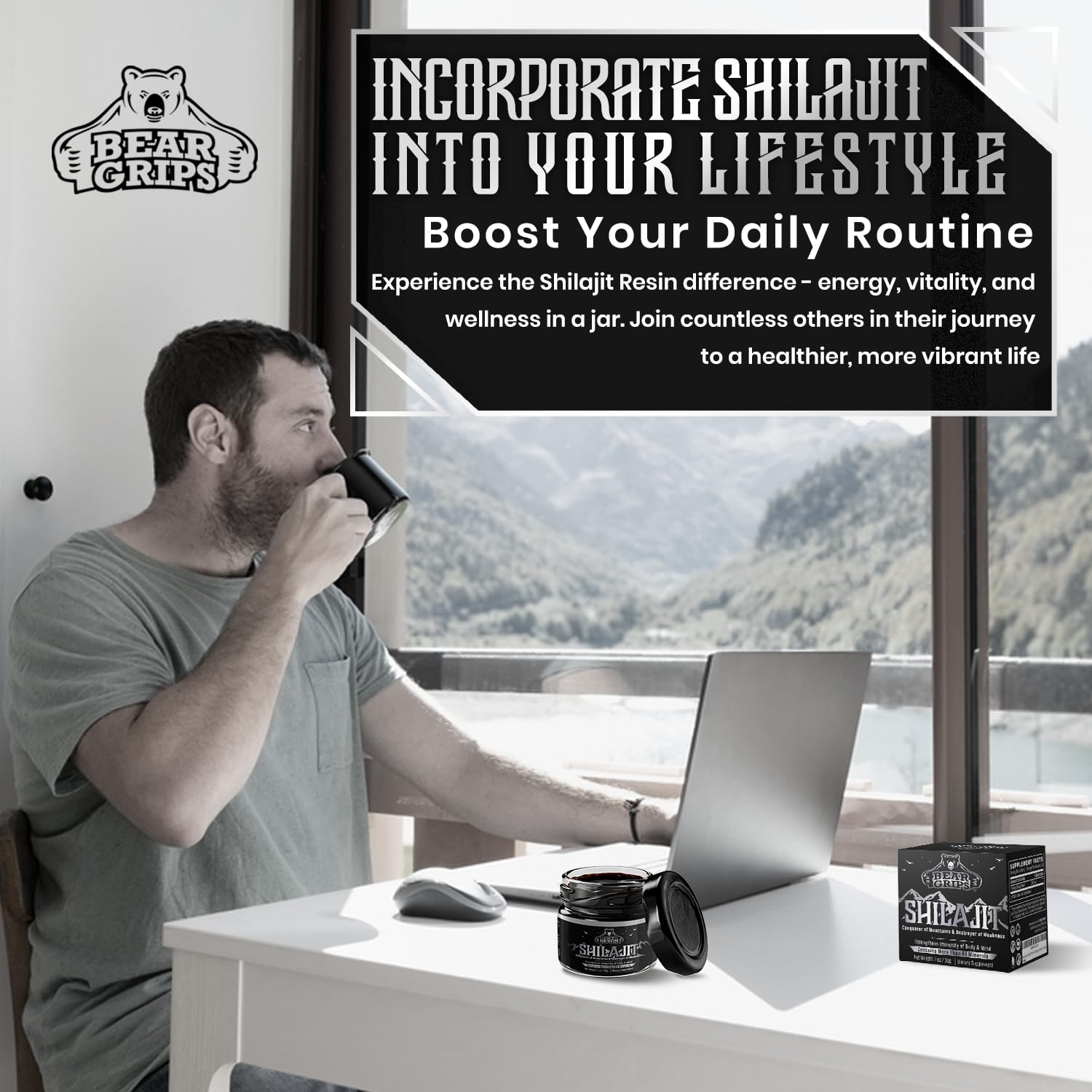 Bear Grips Shilajit Himalayan mountains source emphasizes pristine origin