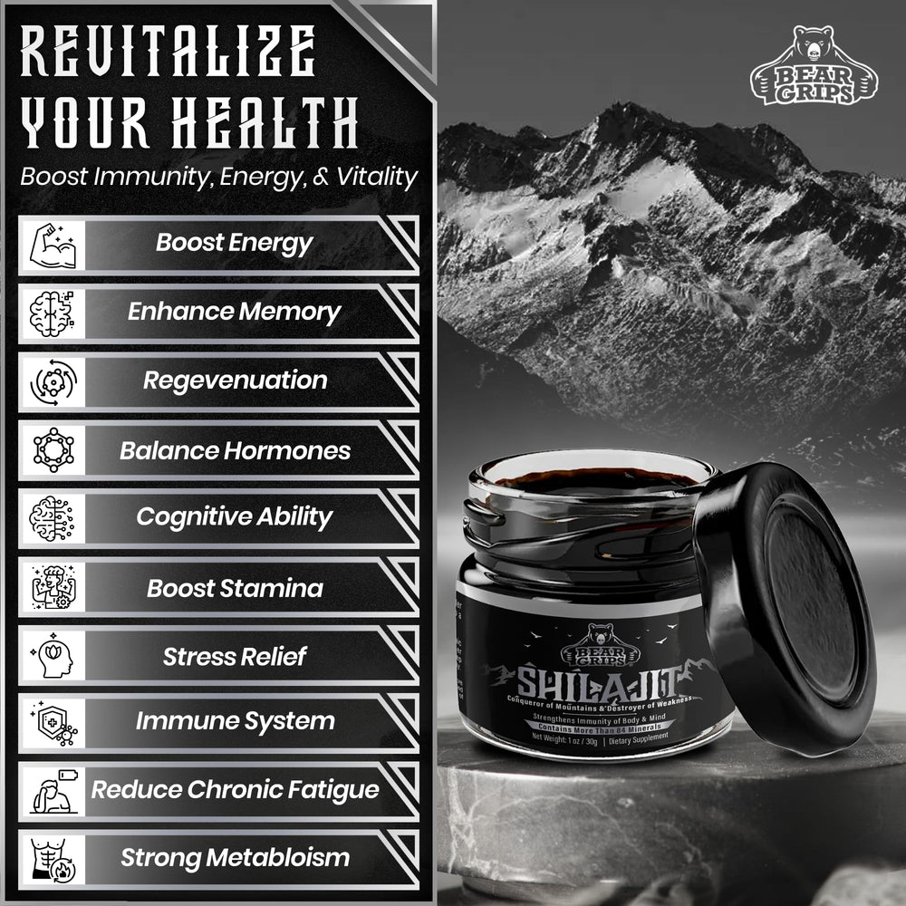 Bear Grips Shilajit fulvic acid detail supports nutrient absorption