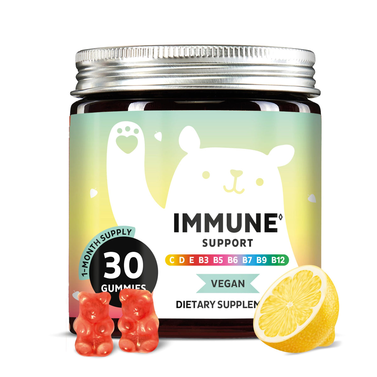 Bears with Benefits immune support gummies bottle shown for daily immune support.
