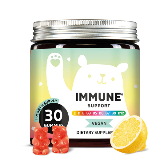 Bears with Benefits immune support gummies bottle shown for daily immune support.