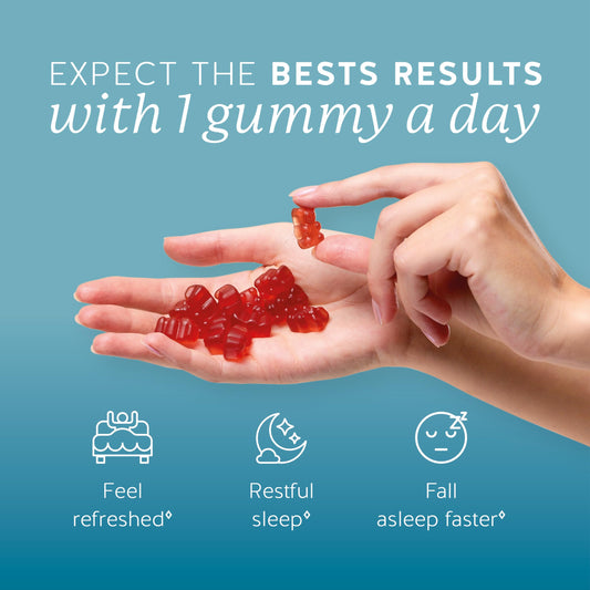 Bears with Benefits melatonin gummies bottle pour illustrating easy evening use