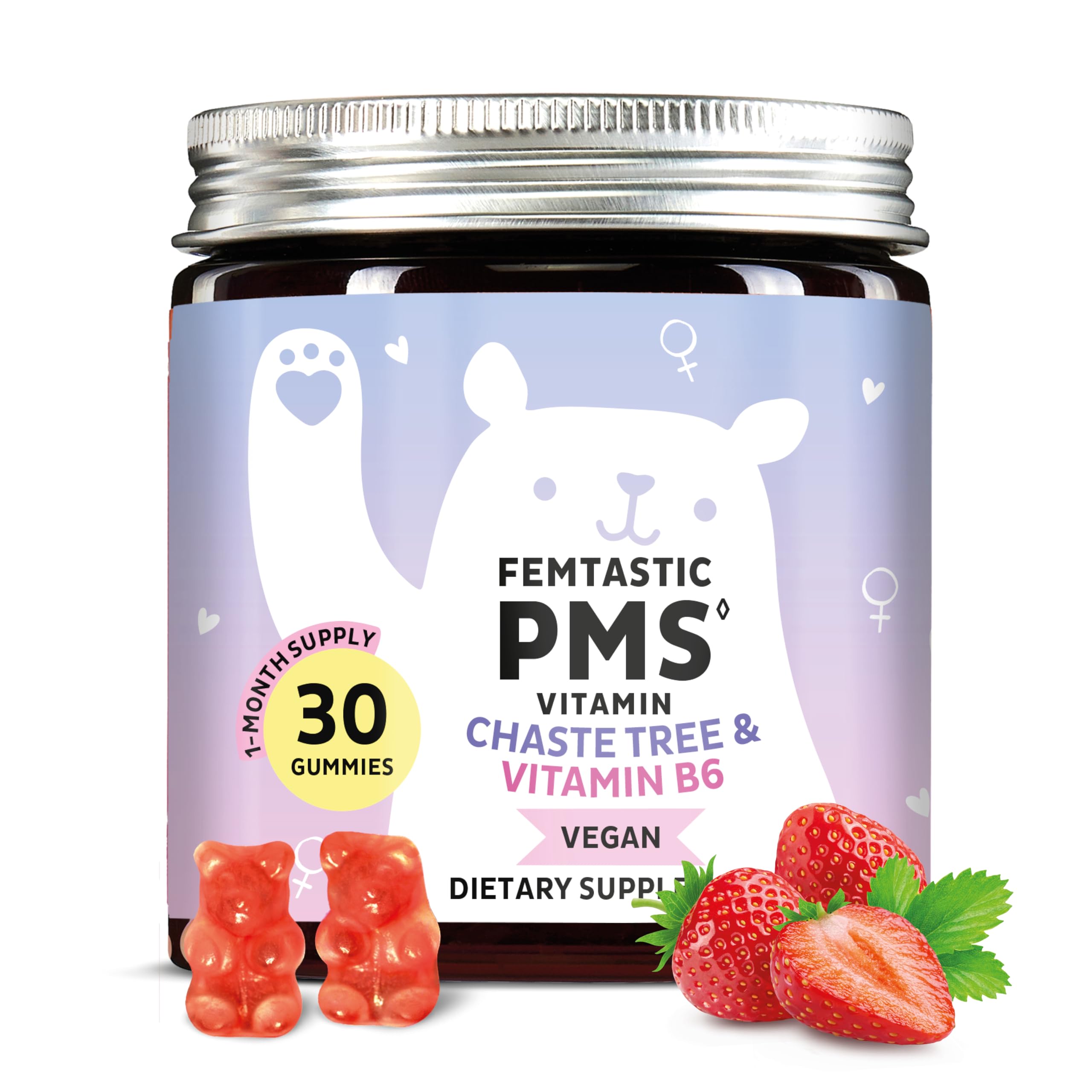 Bears with Benefits PMS Gummies bottle highlighting hormonal balance support.