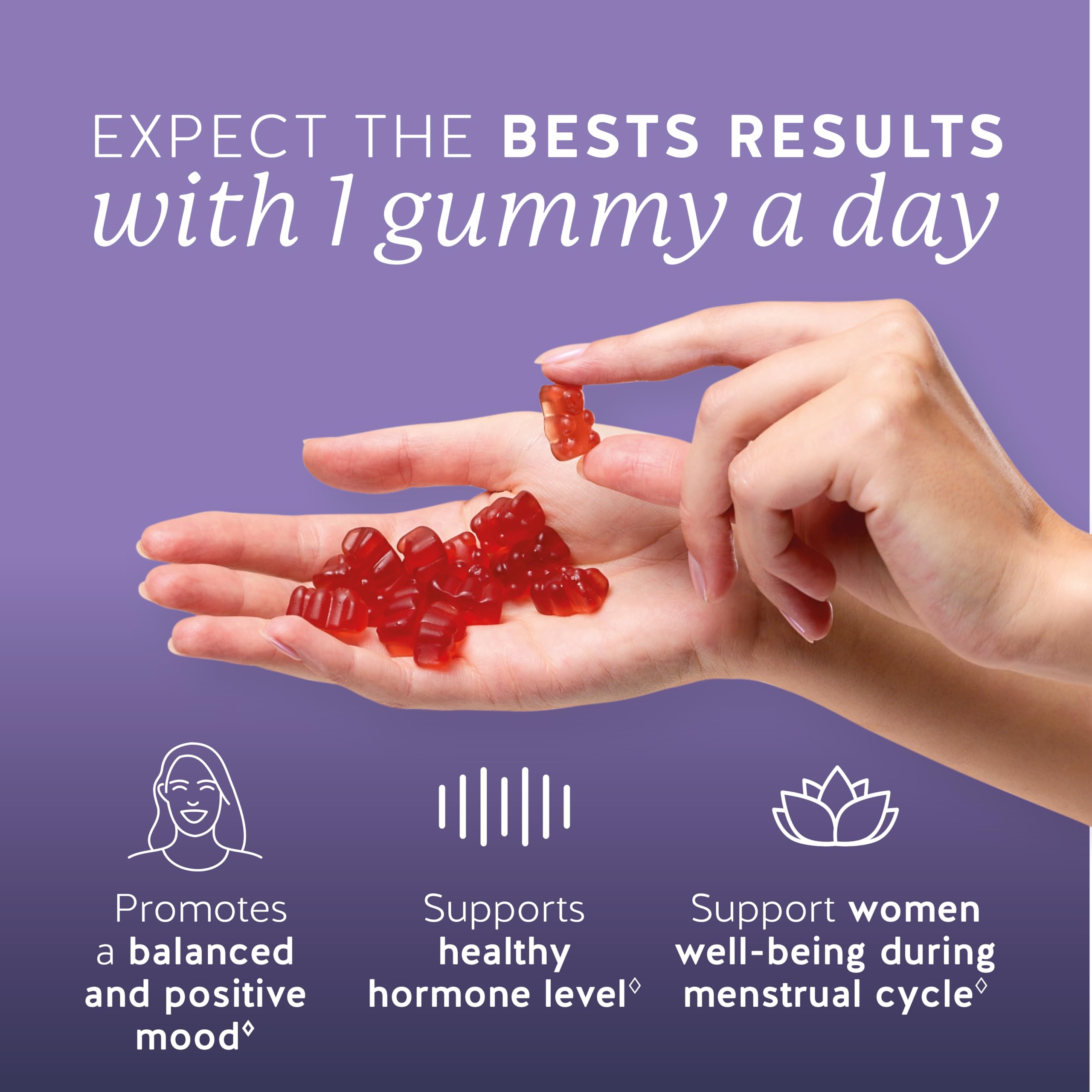 Bears with Benefits PMS Gummies serving to ease bloating and cramps.