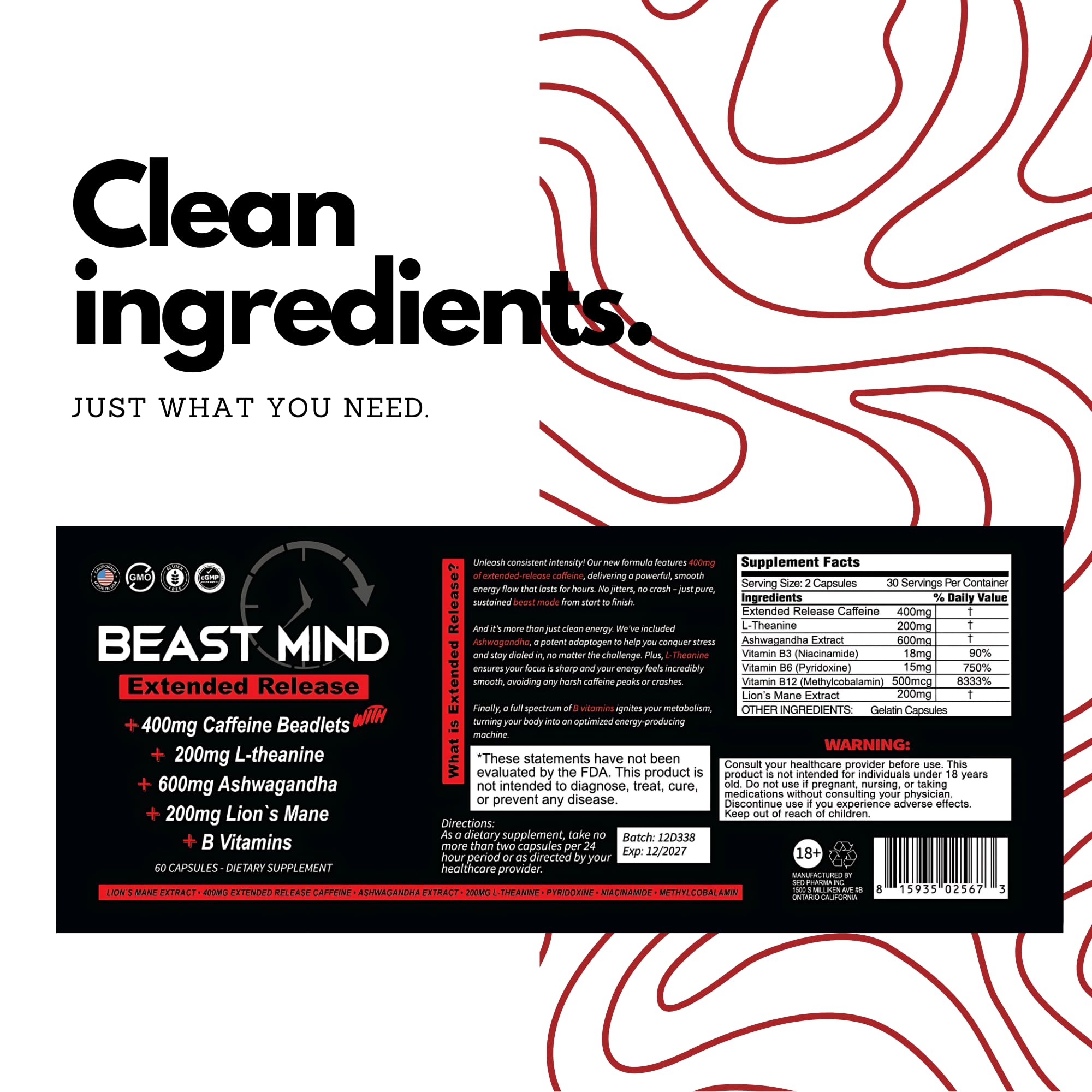 Beast Mind extended-release caffeine capsules close-up for sustained energy.