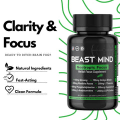 Beast Mind Focus label close-up highlighting key ingredients for clarity