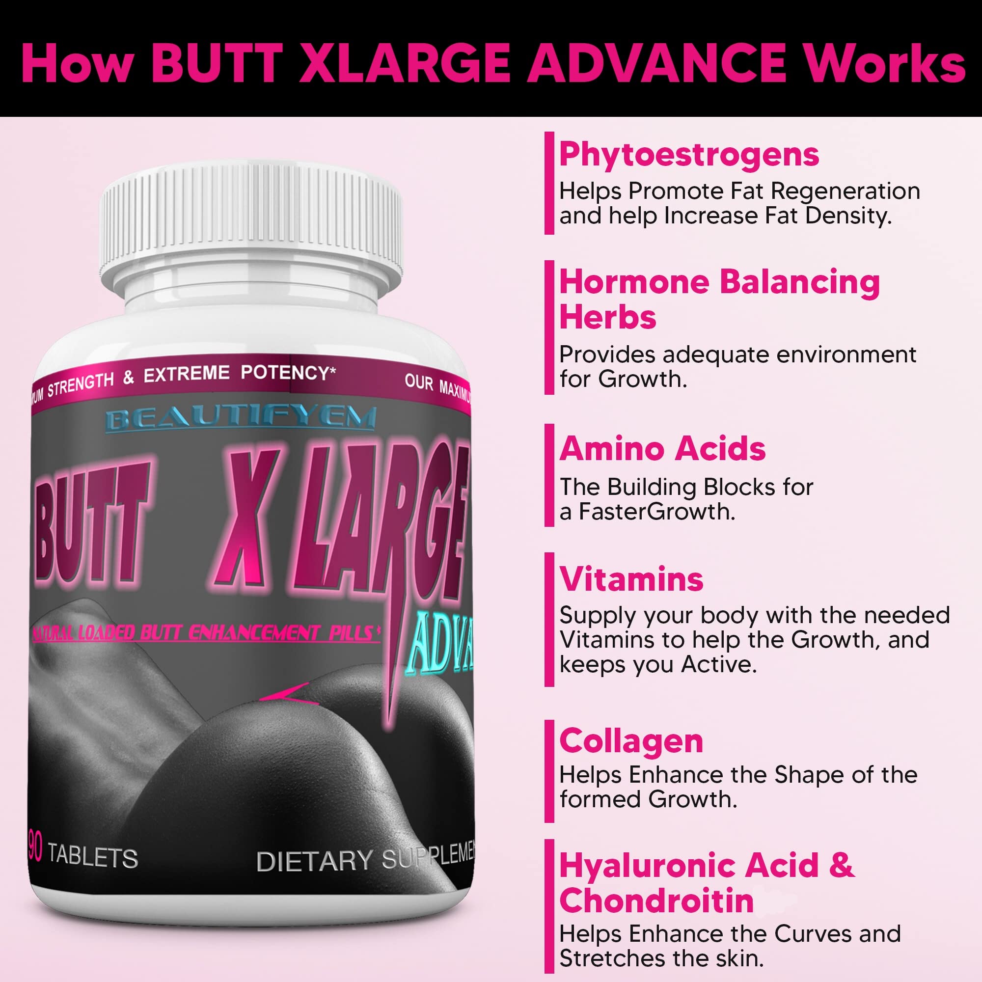 BEAUTIFYEM Butt XL pills—compact capsules for convenient daily use.