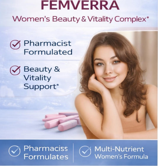 BEAUTIFYEM FEMVERRA capsules-closeup emphasizing collagen and vitamins for skin vitality