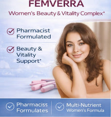 BEAUTIFYEM FEMVERRA capsules-closeup emphasizing collagen and vitamins for skin vitality