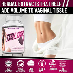 BEAUTIFYEM Teen Tight V tablets closeup highlighting sleek form for easy swallowing