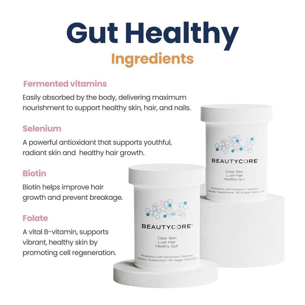 Beautycore probiotics capsules 20B — gut microbiome support visually suggested.