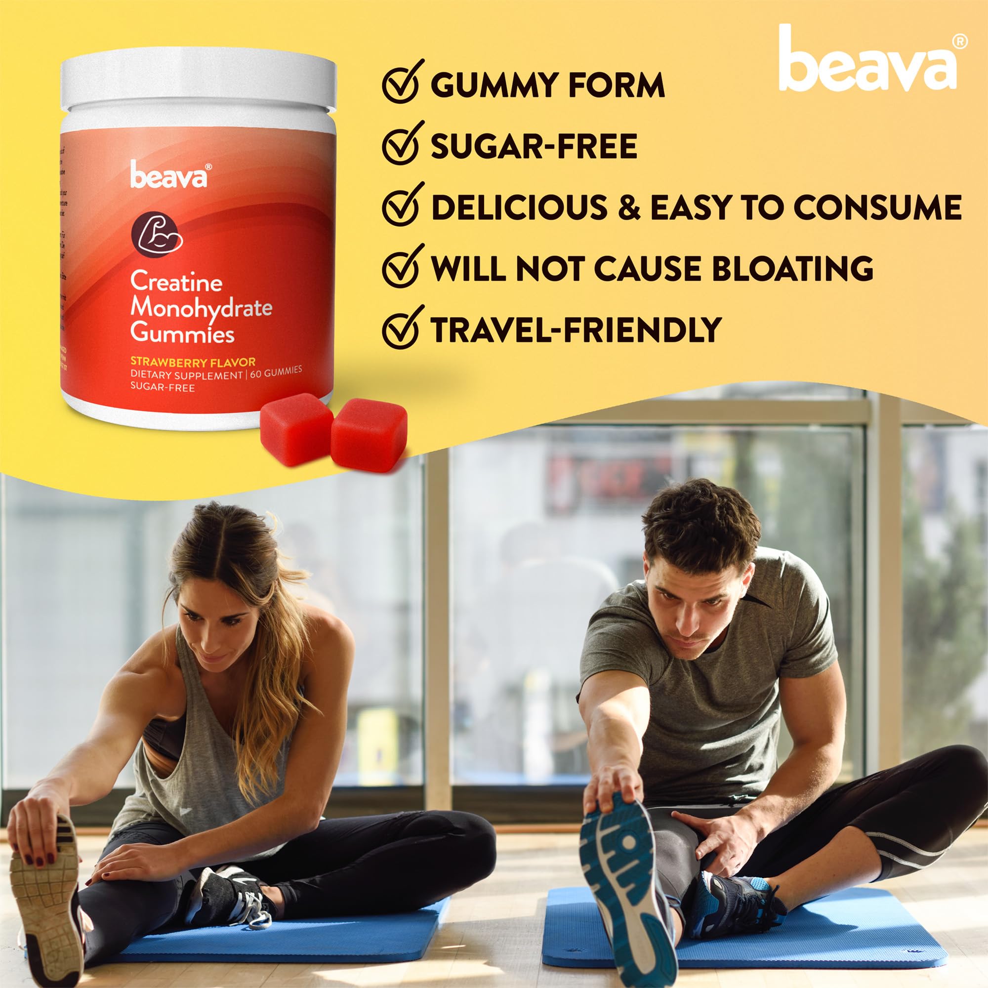 Beava Creatine Monohydrate Gummies nutrition panel highlighting no sugar claim.