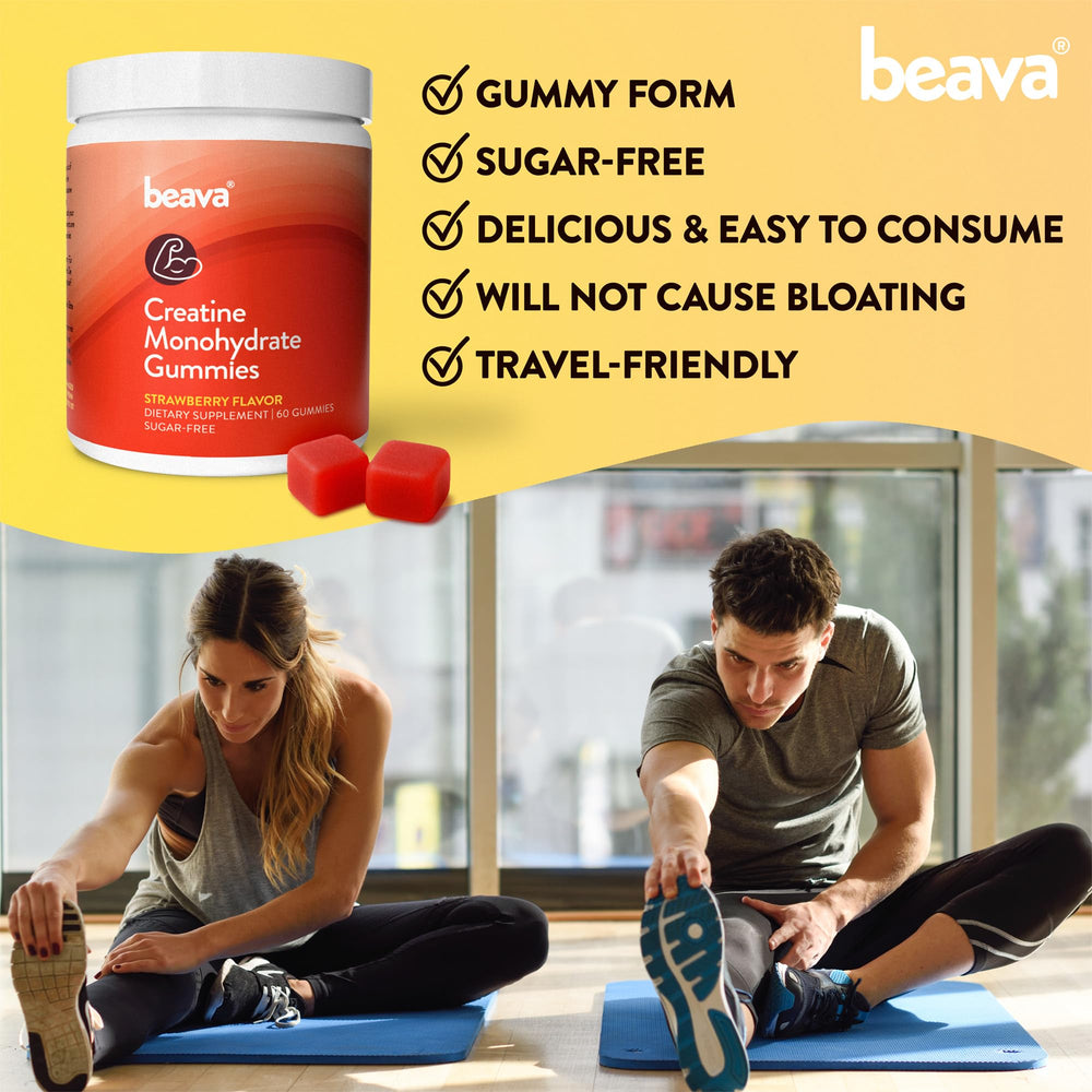 Beava Creatine Monohydrate Gummies nutrition panel highlighting no sugar claim.