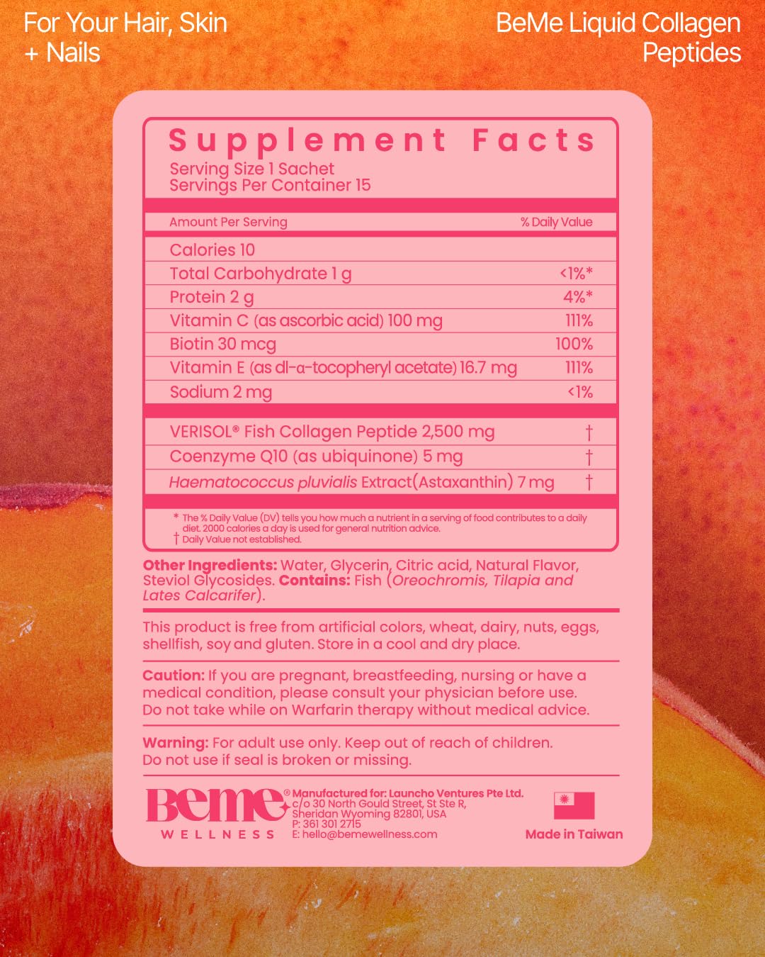 Close-up of peach-flavored liquid pouring into a glass