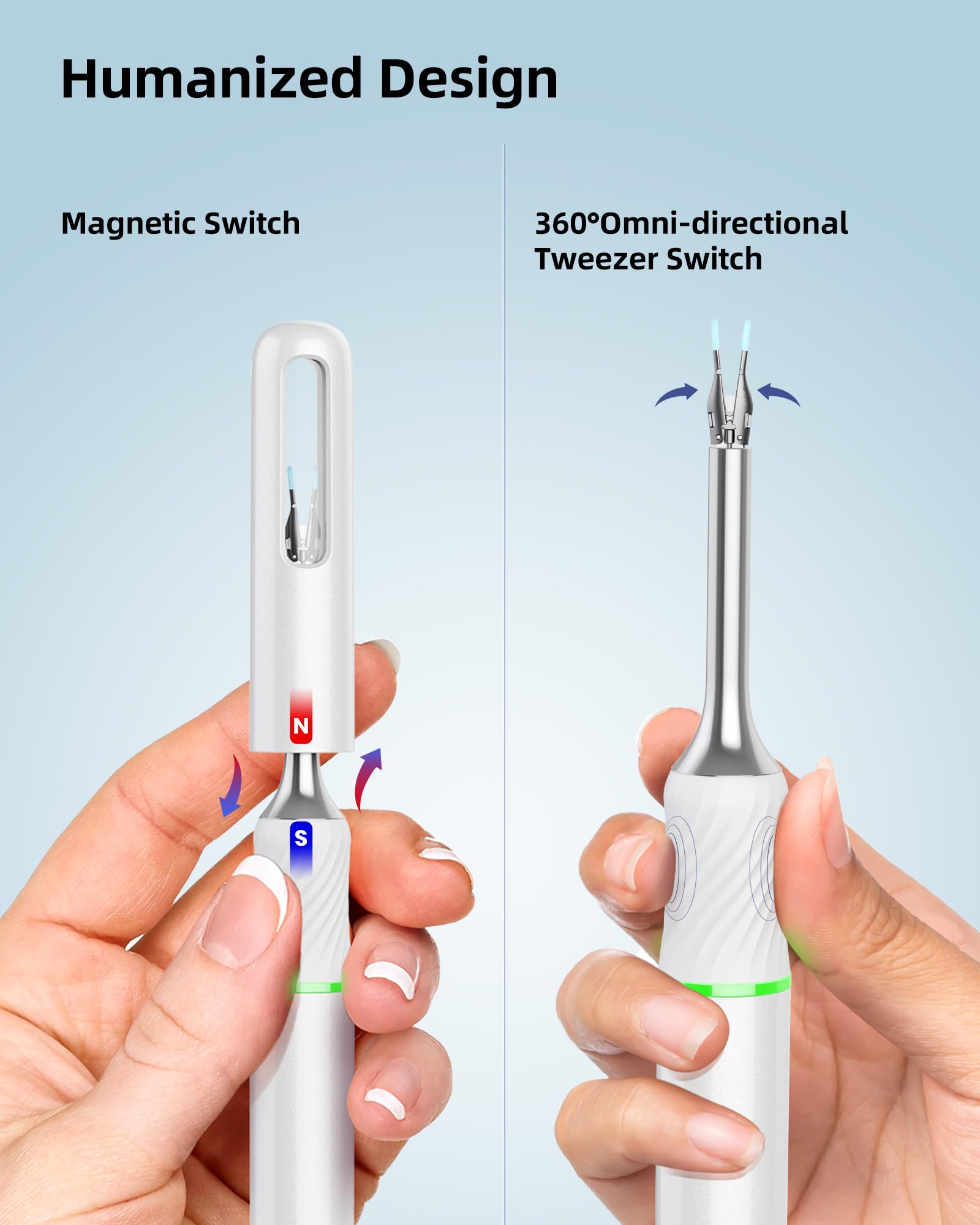Bebird Pro Note5 Pro robotic arm and slim tip prevent irritation.