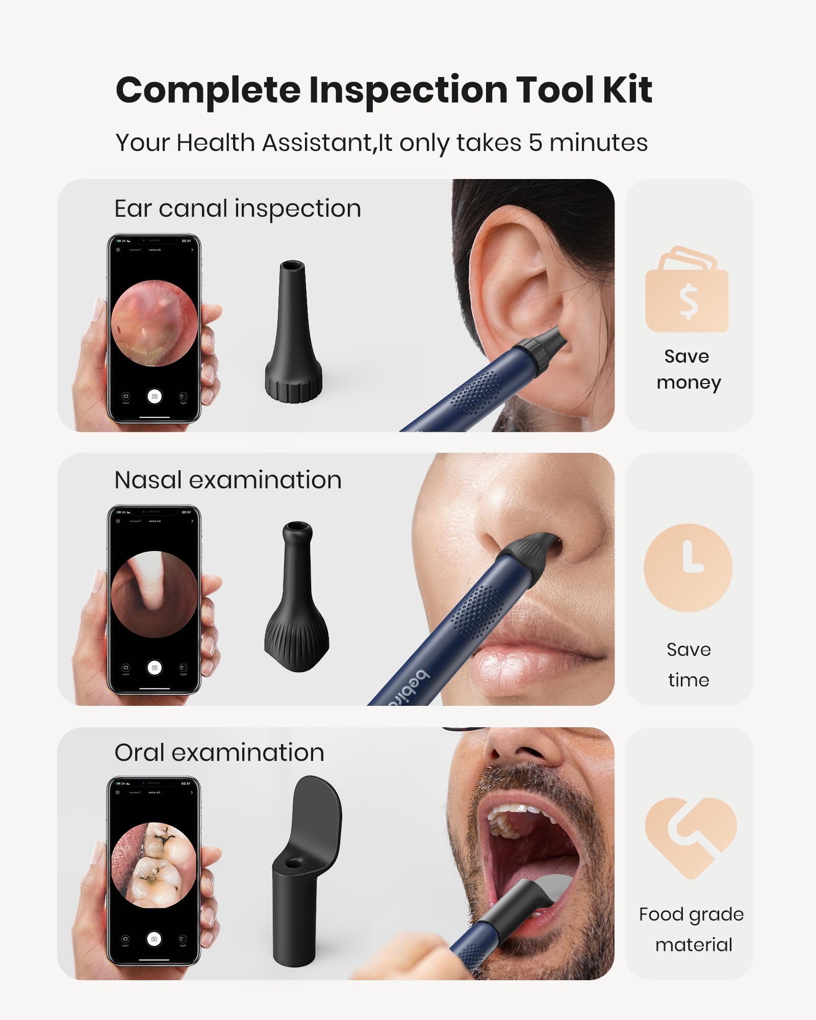 BEBIRD R1 1080P HD camera captures sharp visuals inside the ear