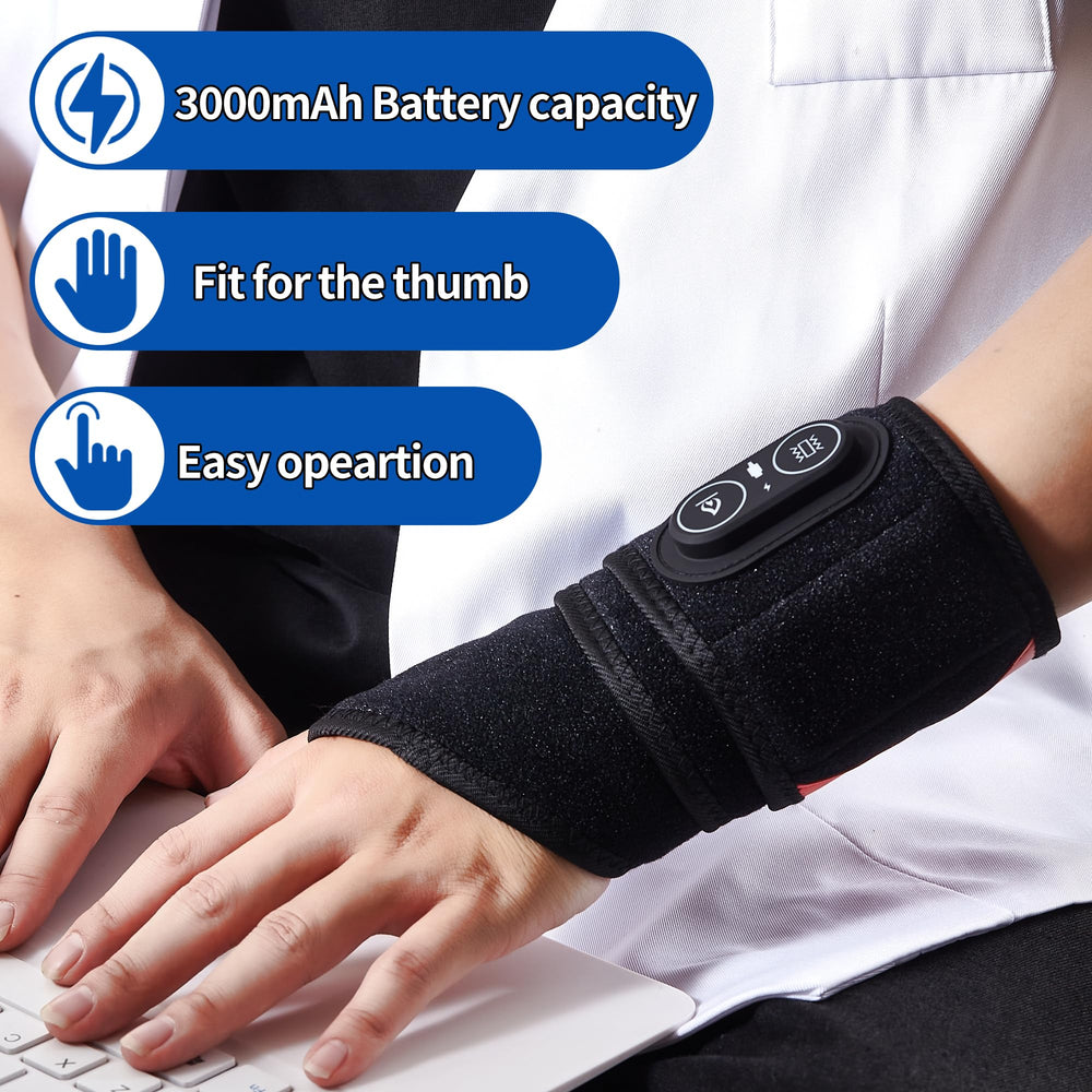 BEDHUM cordless wrist massager battery and control panel close-up for easy settings