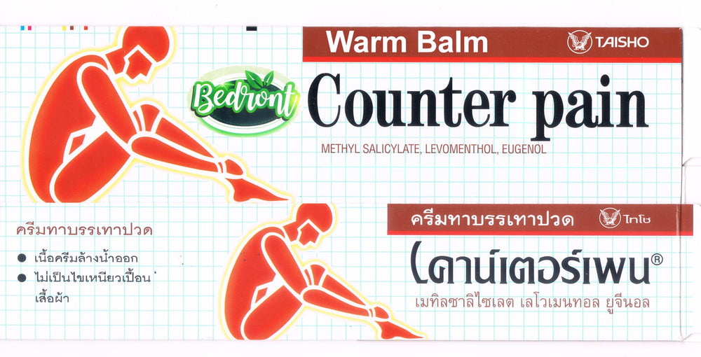 Bedront Counter Pain Warm Balm 120g jar being rubbed for warming massage.
