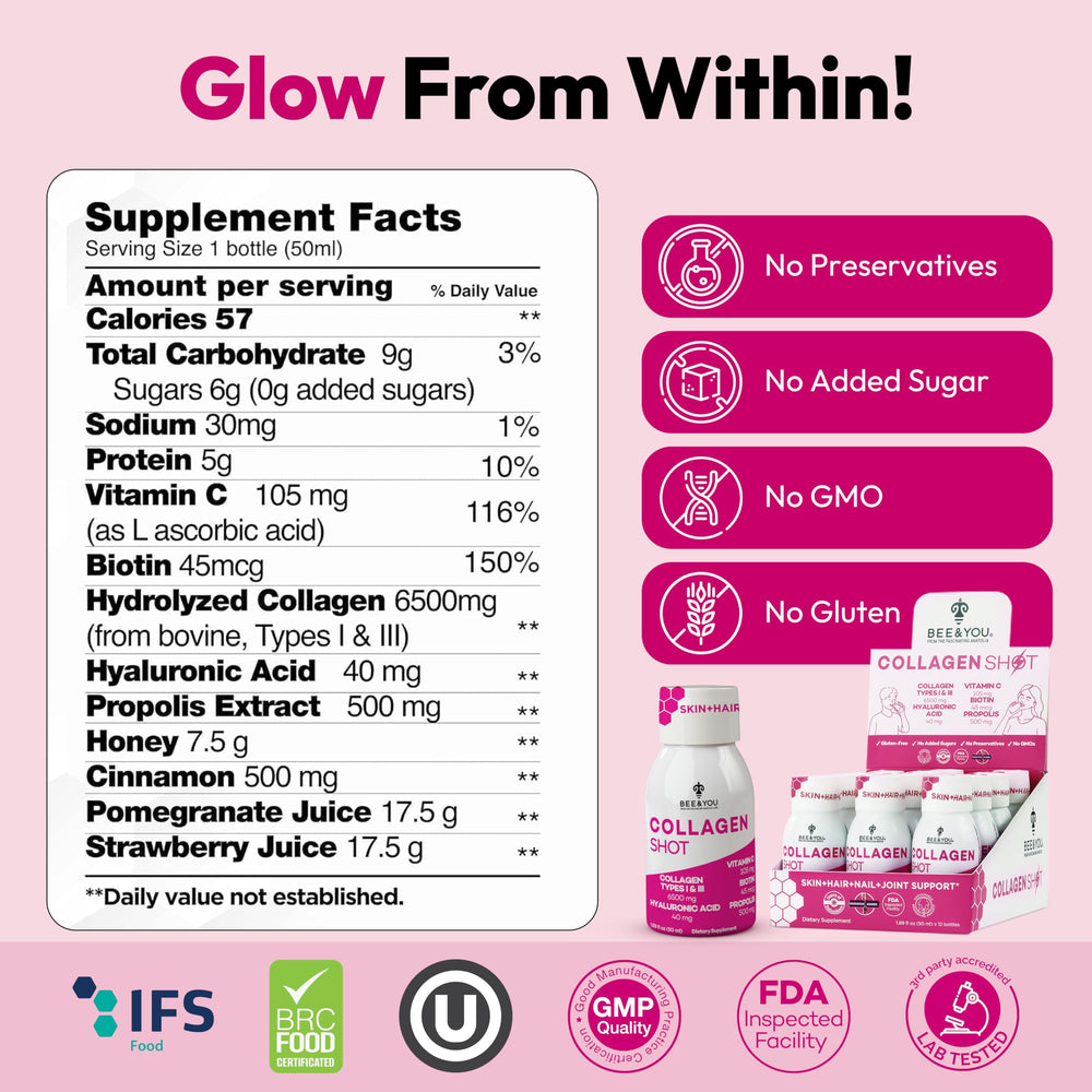 Bee & You collagen shot bottle with Biotin for hair and nails