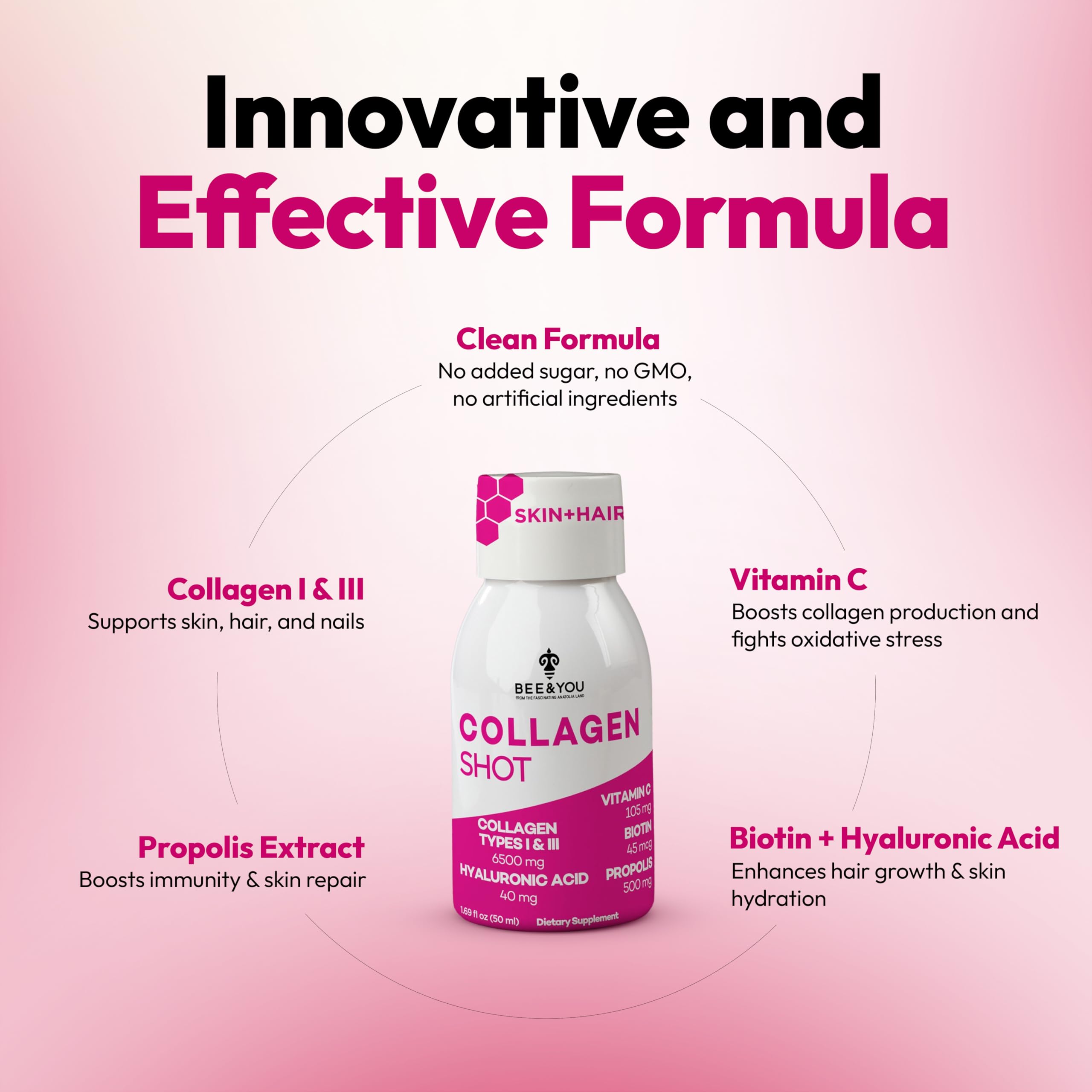 Bee & You collagen shot with hyaluronic acid bottle for hydration