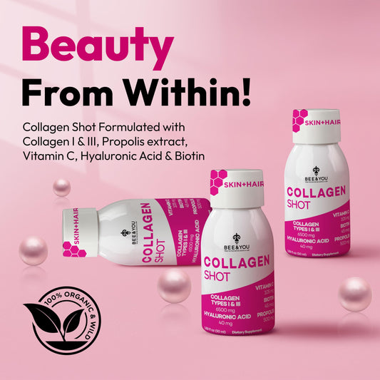 Bee & You collagen shot strawberry flavor bottle for convenient beauty boost