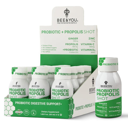 Bee & YOU Propolis Immune Shot bottle close-up for daily wellness