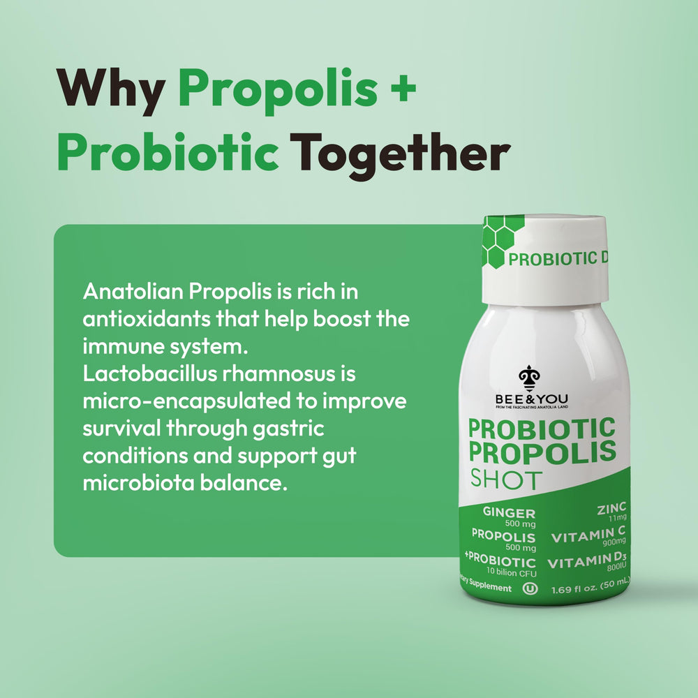 Bee & YOU Propolis Shot pouring into glass for easy daily ritual