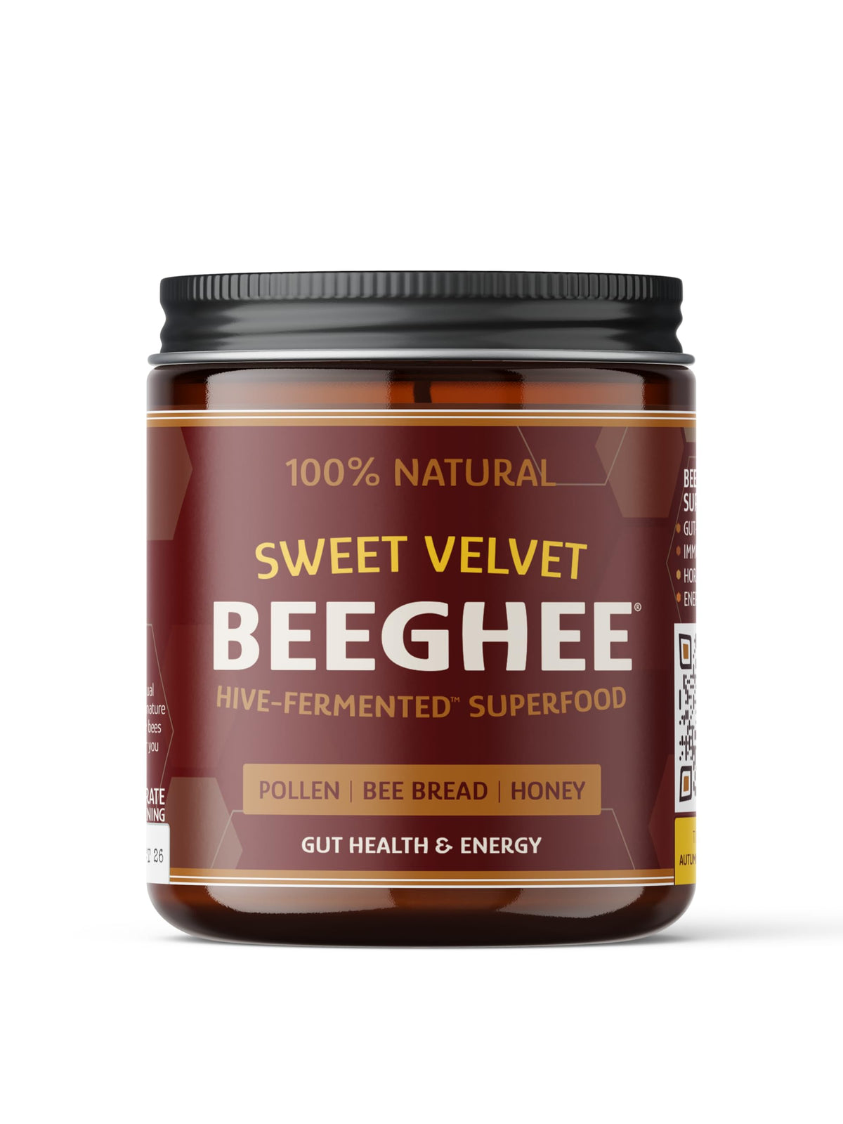 BEEGHEE Live Probiotic Bee Bread jar with creamy texture for gut health support.