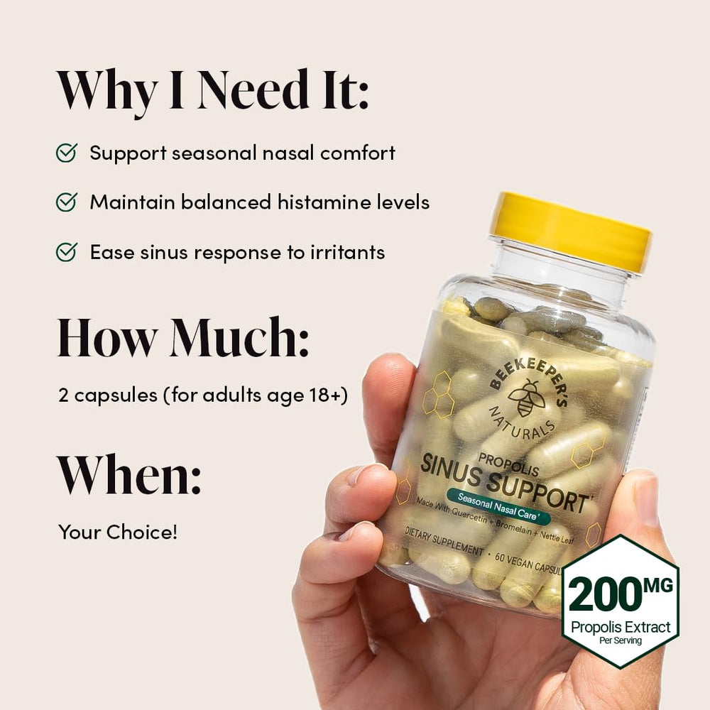 Beekeeper's Naturals propolis extract capsule contributing to seasonal care