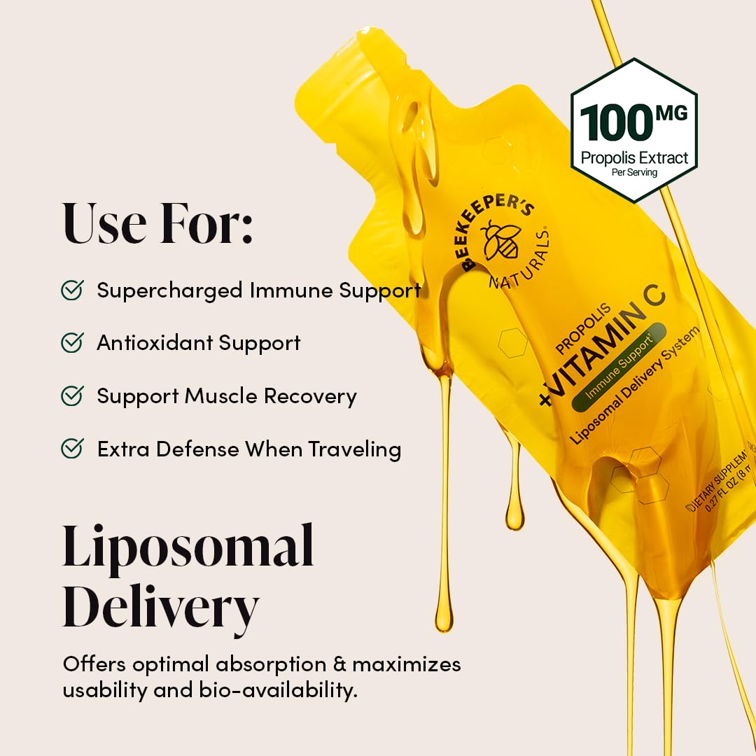 Close-up label shows 1000 mg vitamin C and propolis for enhanced absorption