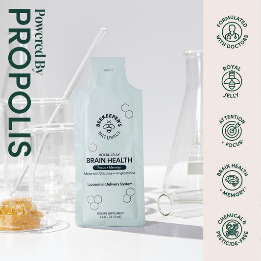 Close-up of Beekeeper's Naturals brain supplement capsules highlighting absorption-friendly design