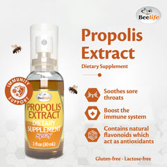 Beelife Propolis Sore Throat Spray dispensing action ready for use.