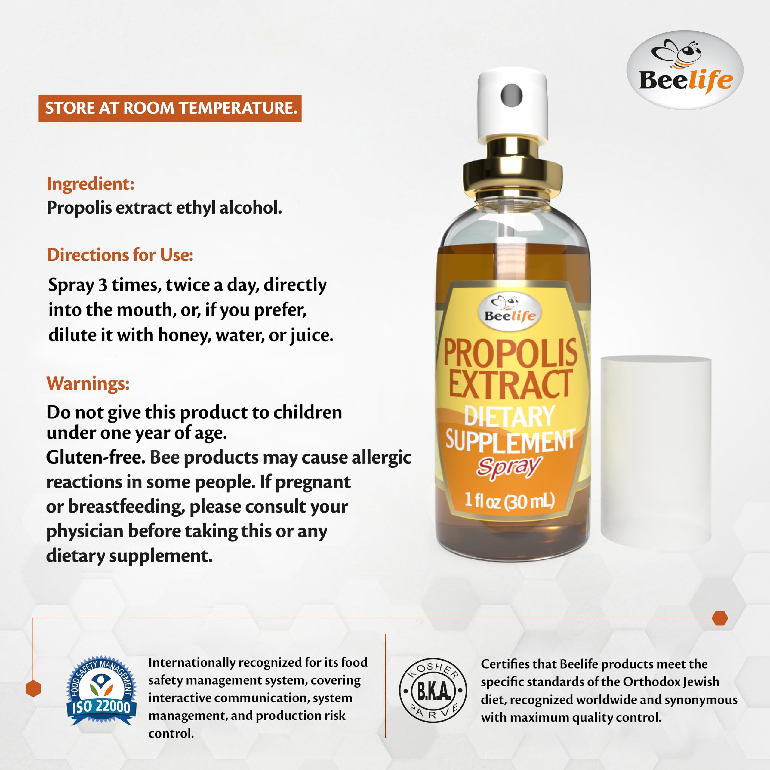 Beelife Propolis Sore Throat Spray sugar-free formula for daily use.
