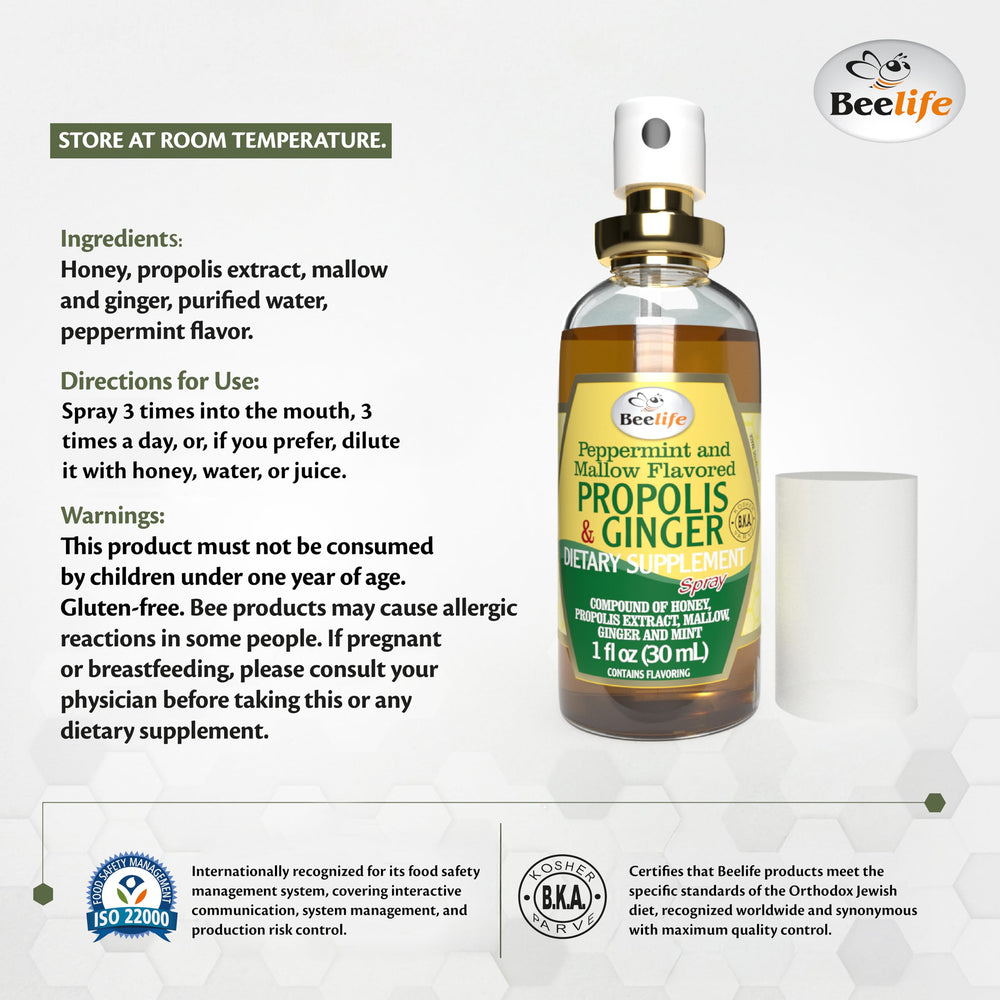 Beelife Propolis Throat Spray dosing spout enables easy, targeted application.