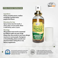 Beelife Propolis Throat Spray dosing spout enables easy, targeted application.
