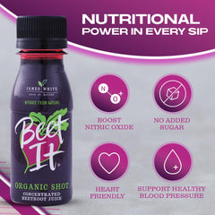 BEET IT Circulation packaging emphasizing non-GMO and additive-free formula.