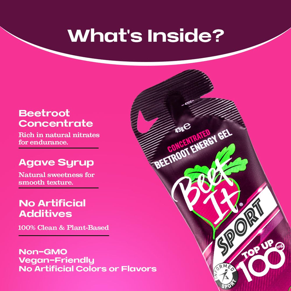Close-up of the 43g gel reveals concentrated beetroot flavor and natural agave sweetness