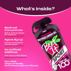 Close-up of the 43g gel reveals concentrated beetroot flavor and natural agave sweetness