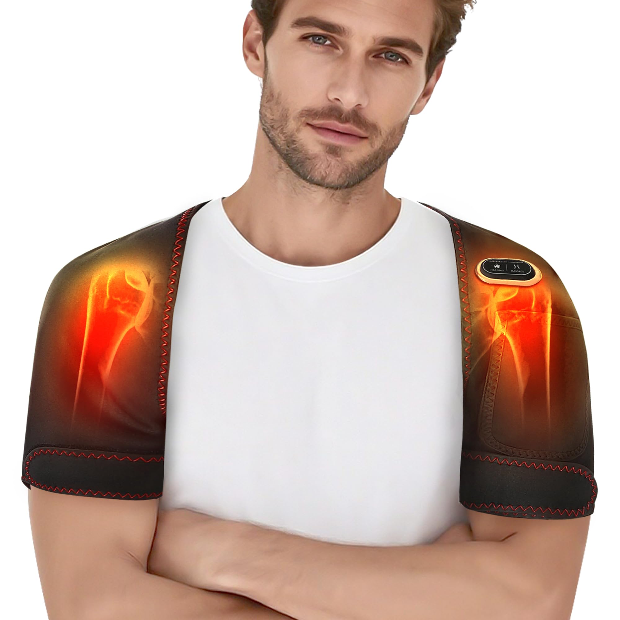 Beihaixiang shoulder heating pad on shoulder provides targeted warmth for tense areas.
