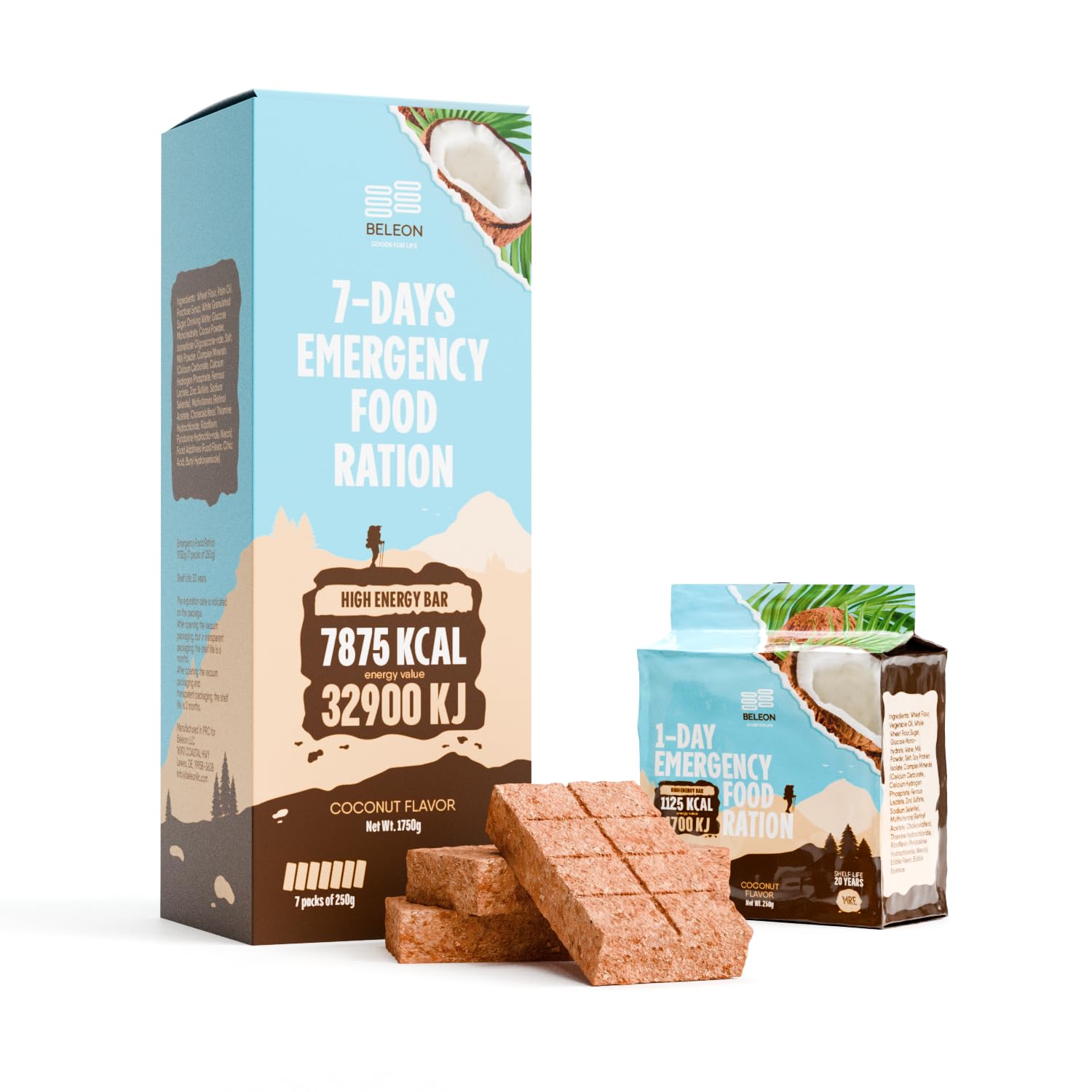 Beleon Coconut Survival Ration pack in vacuum packaging supports long-term storage