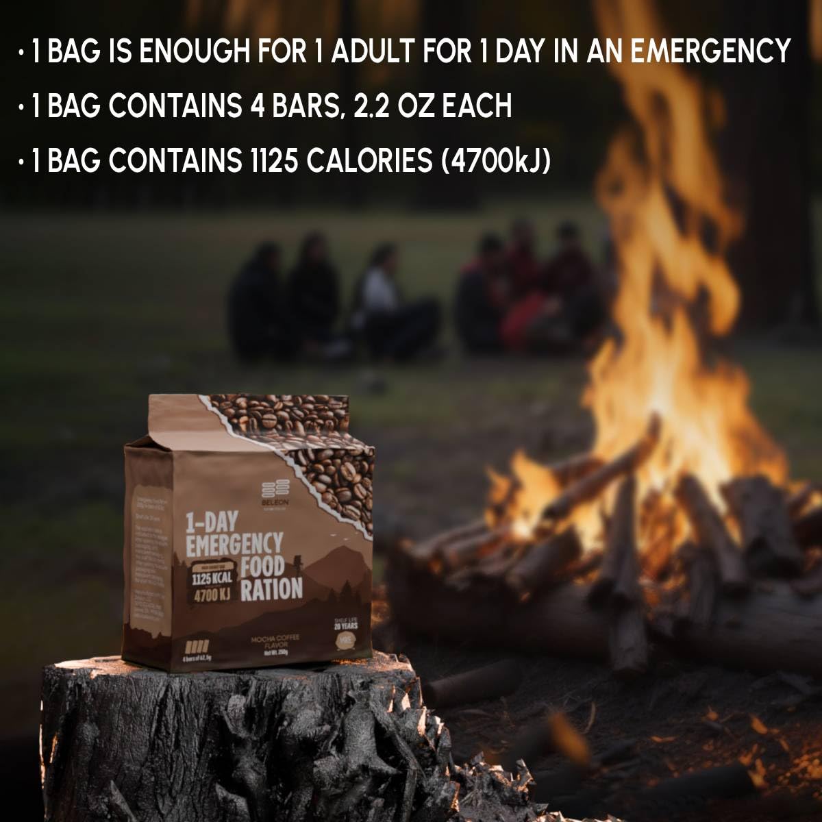 Beleon Coffee Mocha Survival Ration blocks close-up emphasizes compact energy on trails.