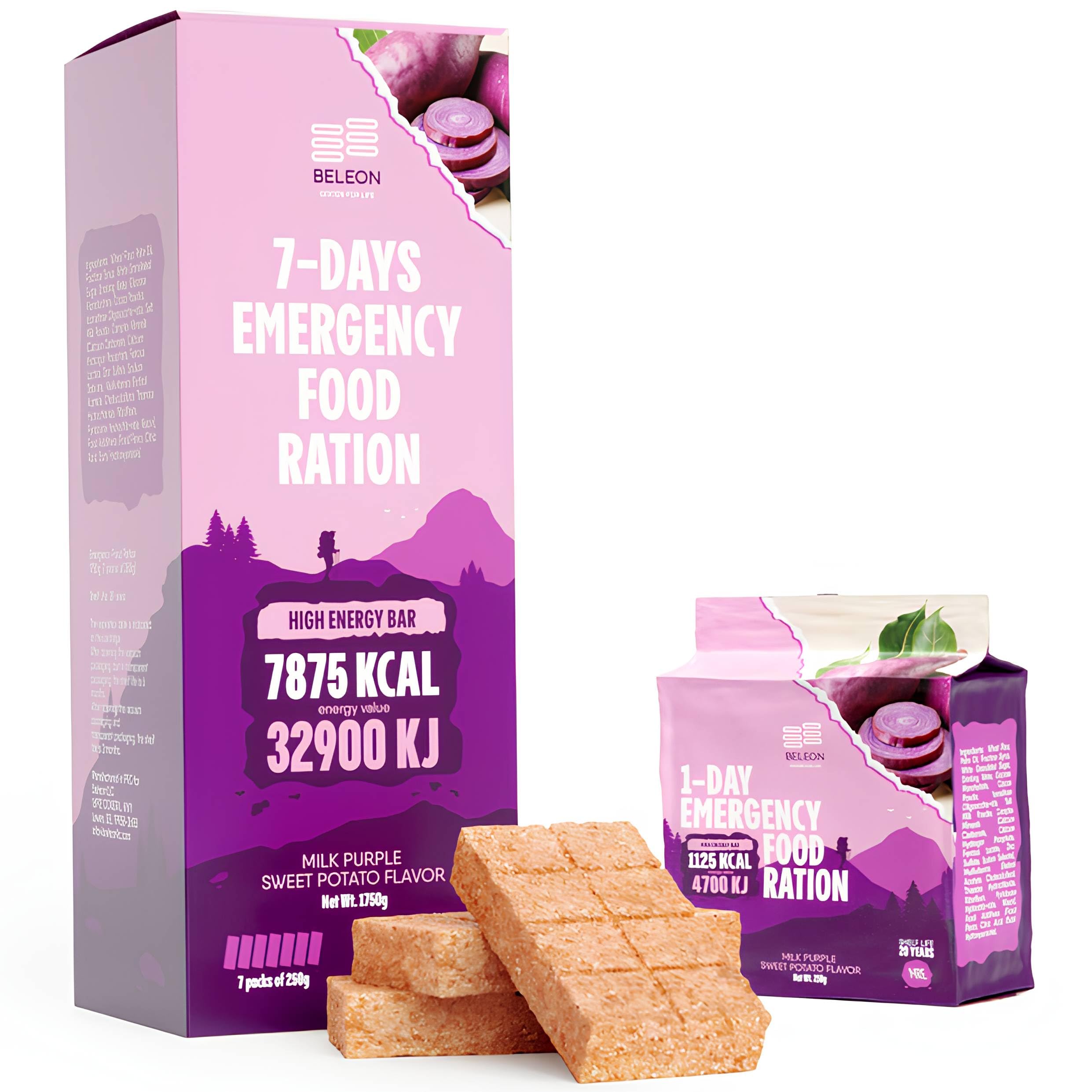 Beleon emergency food pack milk purple sweet potato for long-term storage.