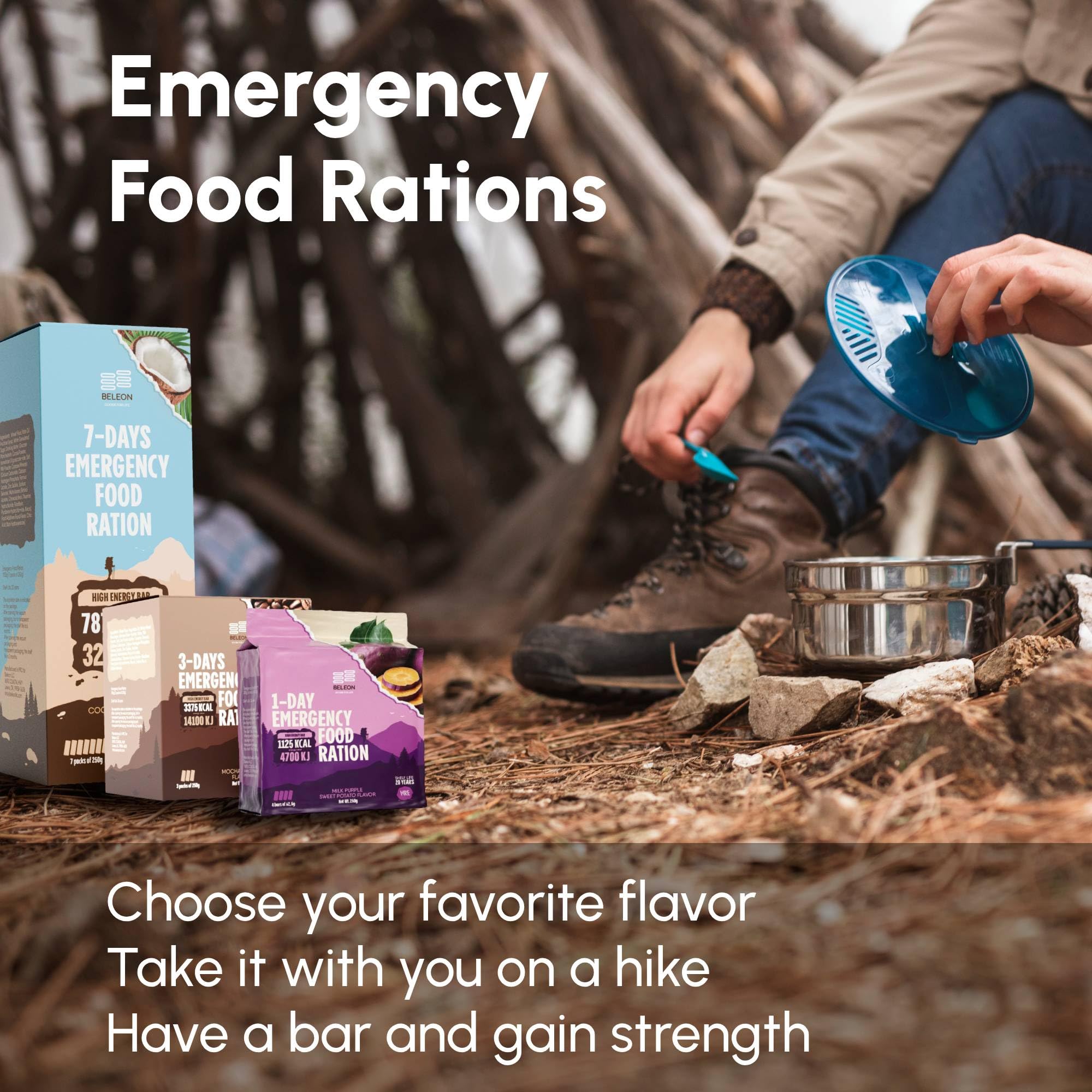 Beleon seven-block ration display, compact energy for travel.