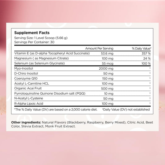 Beli berry-flavored drink mix bowl illustrating convenient daily prenatal-like nourishment.