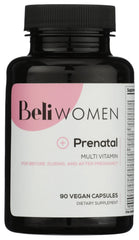 Beli Women Prenatal Multivitamin packaging highlights gluten-free, all-stages support.