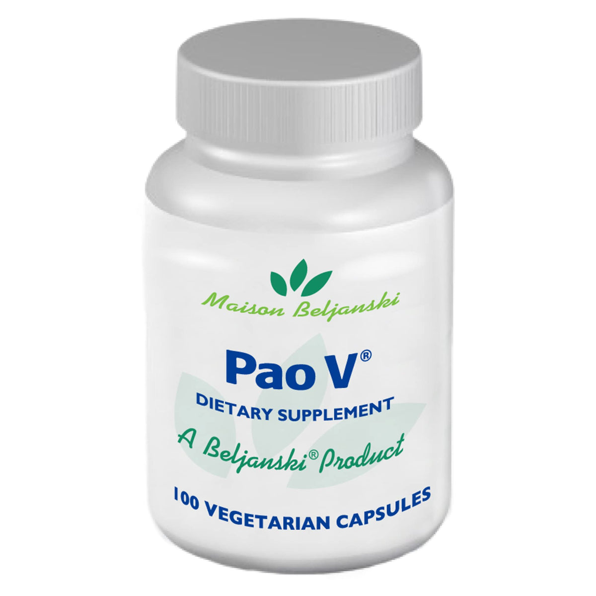 Beljanski Pao V bottle front with clear branding for easy recognition.