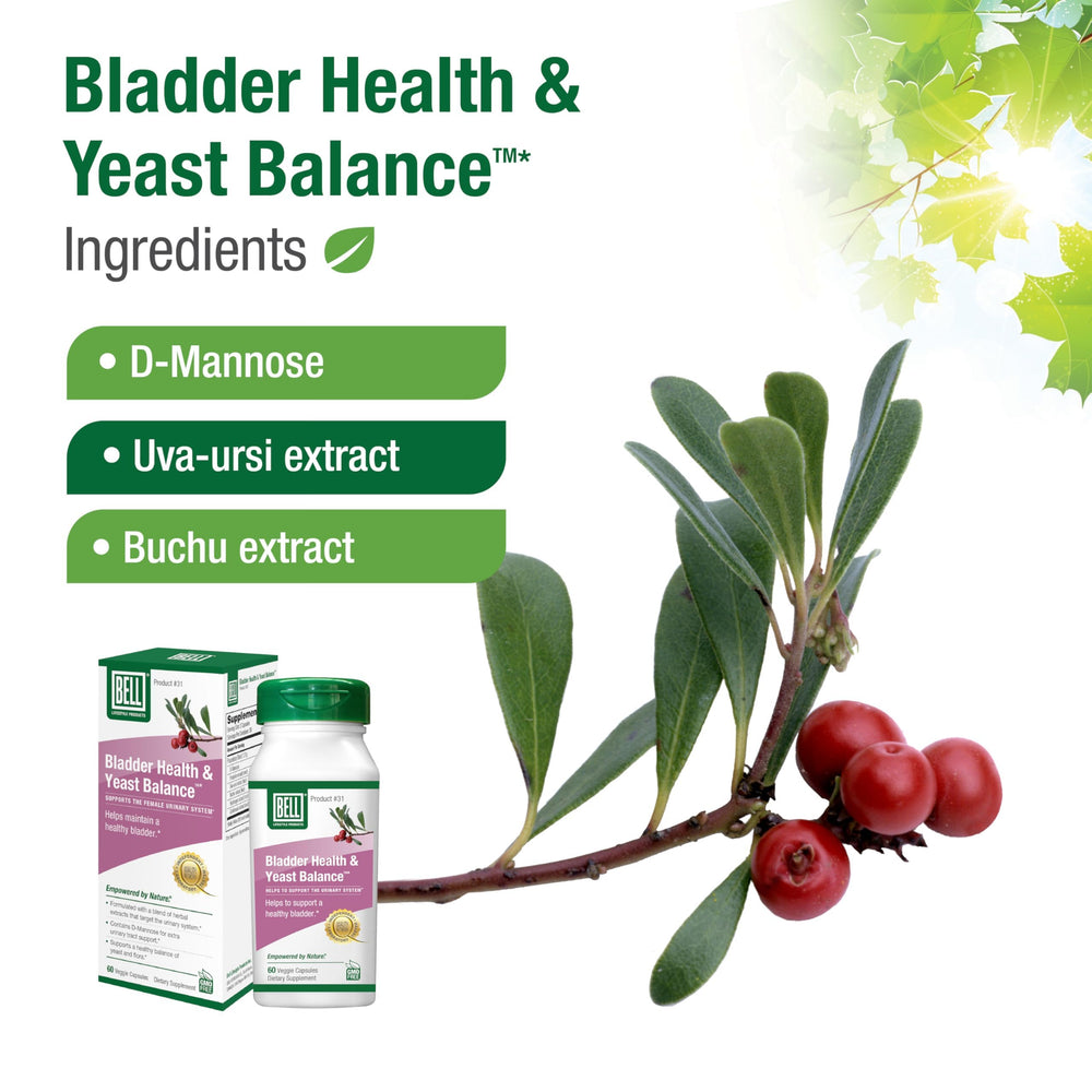 Bell Bladder Health & Yeast Balance usage guide suggests taking with water daily.