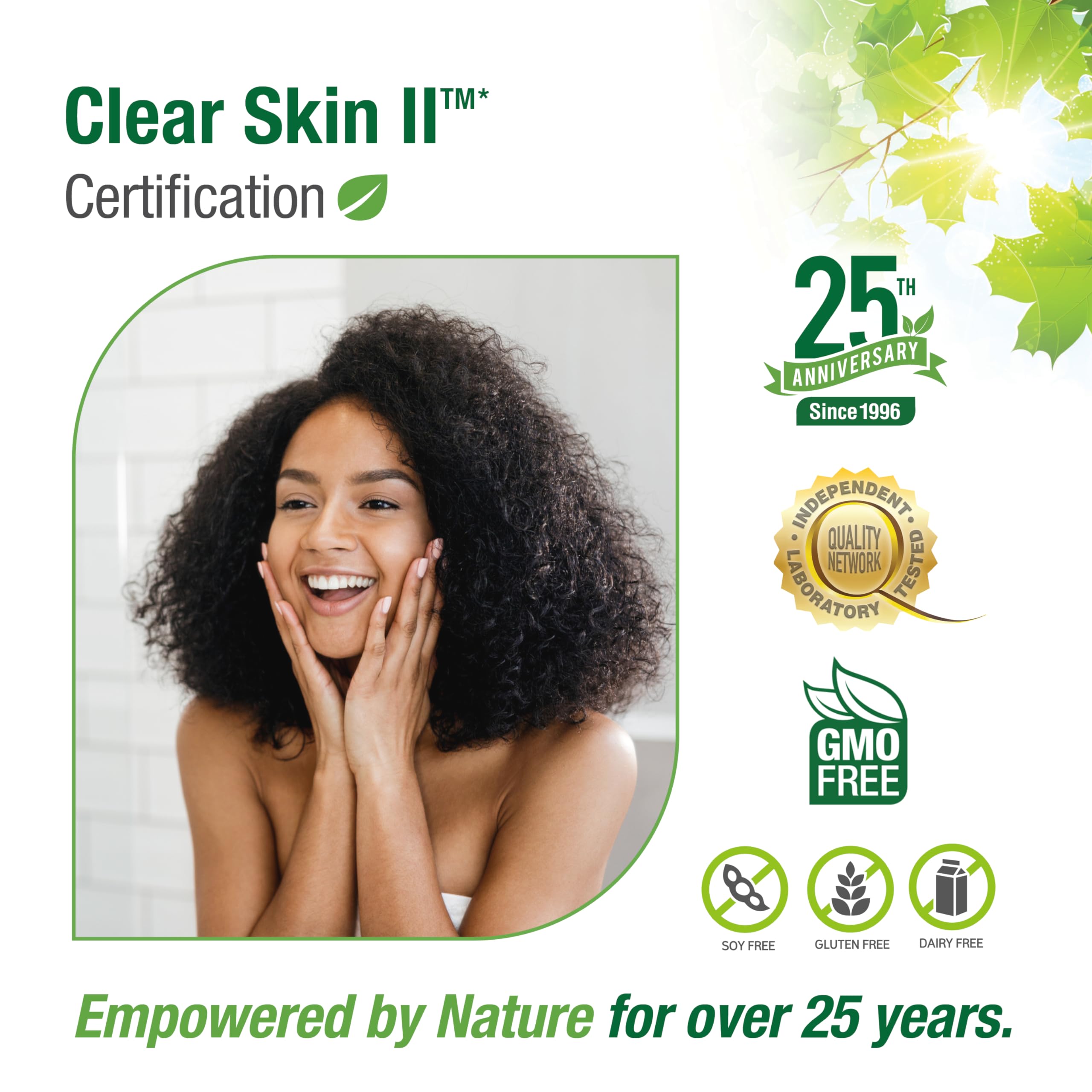 Bell Clear Skin II Oregon grape and sarsaparilla ingredients shown for natural synergy.